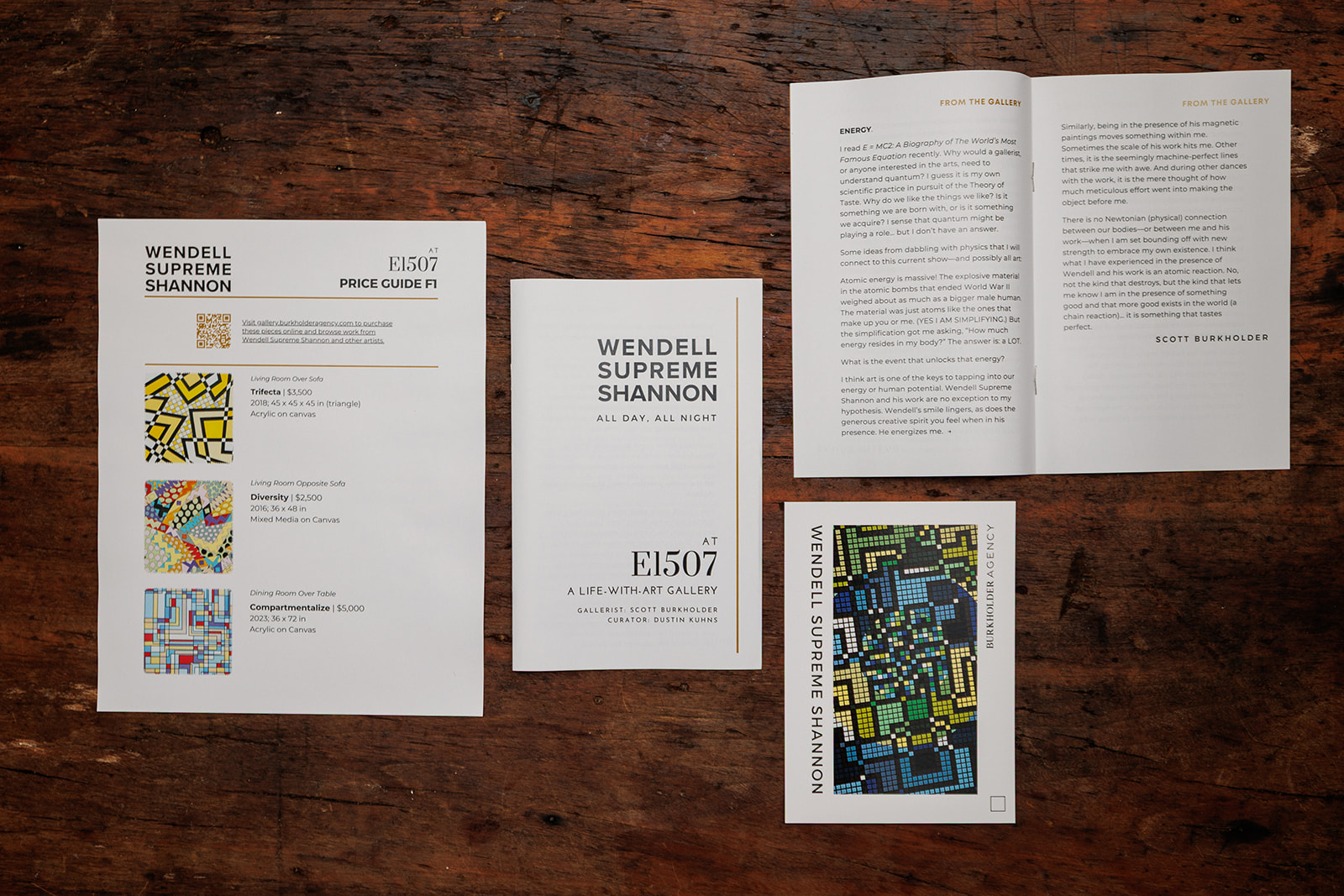 Print materials for Wendell Supreme Shannon's All Day, All Night opening evening at the e1507 gallery